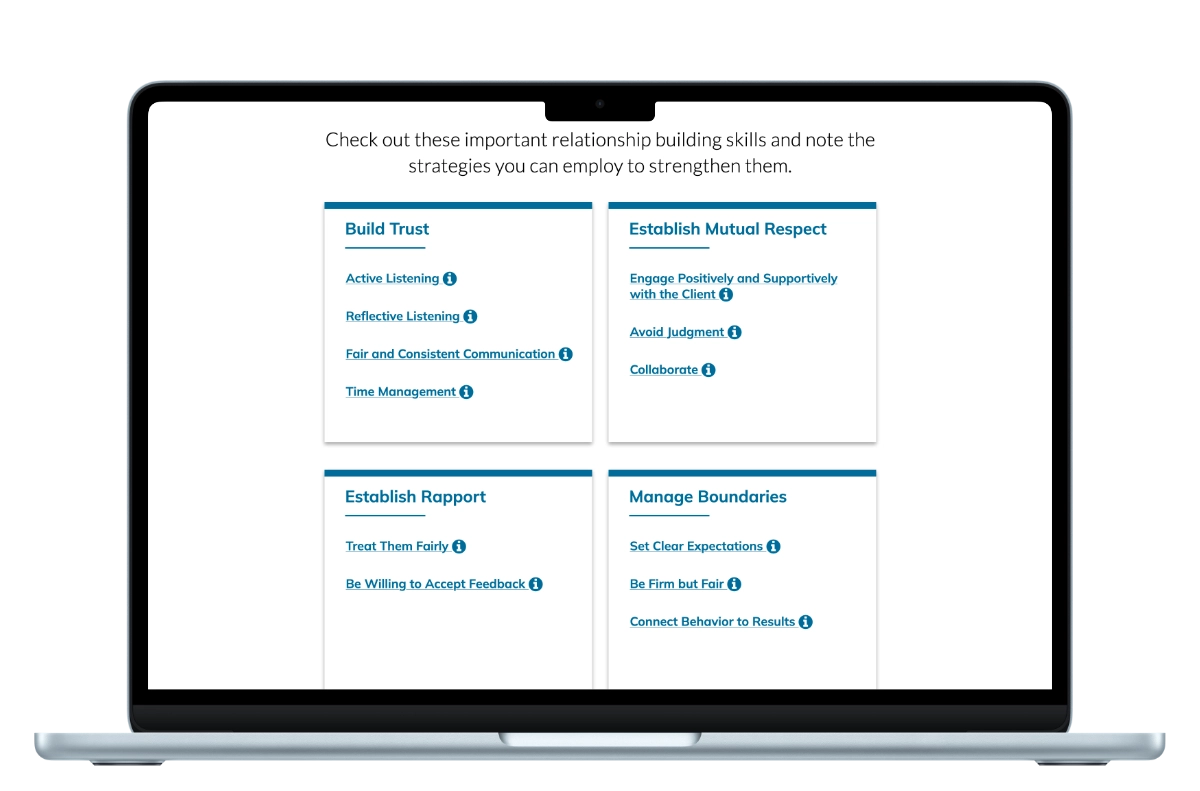 Relationship Building for Justice tool tip cards.