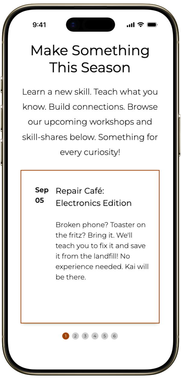 The Workshop Event Repair Cafe Details on Mobile