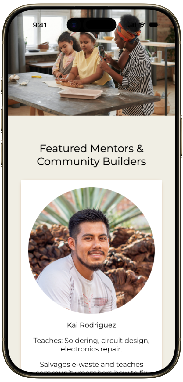 The Workshop Featured Mentors Profile on Mobile